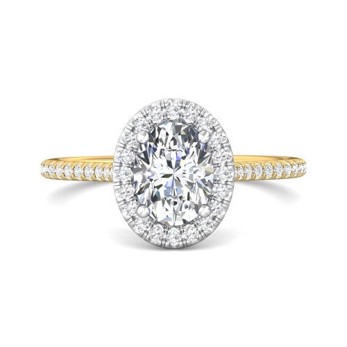 FlyerFit&reg; 18K Yellow Gold Shank And White Gold Top Micropave Halo Engagement Ring