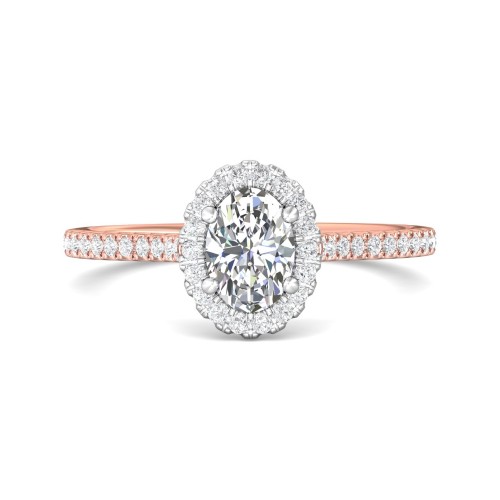 FlyerFit&reg; 18K Pink Gold Shank And White Gold Top Micropave Halo Engagement Ring