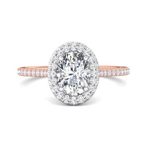 FlyerFit&reg; 18K Pink Gold Shank And White Gold Top Micropave Halo Engagement Ring