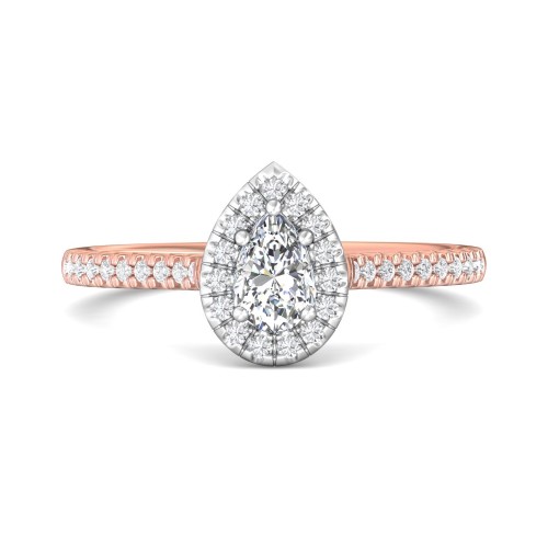 FlyerFit&reg; 14K Pink Gold Shank And White Gold Top Micropave Halo Engagement Ring