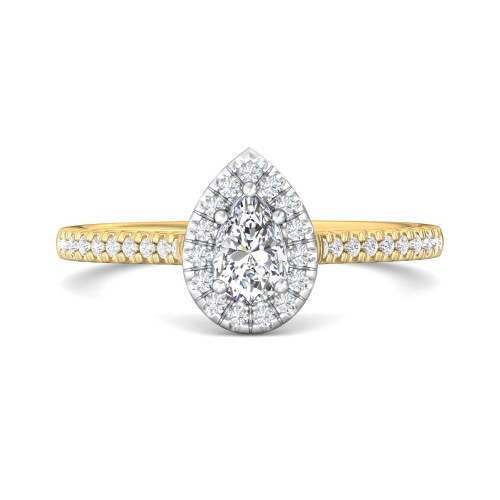 FlyerFit&reg; 18K Yellow Gold Shank And White Gold Top Micropave Halo Engagement Ring