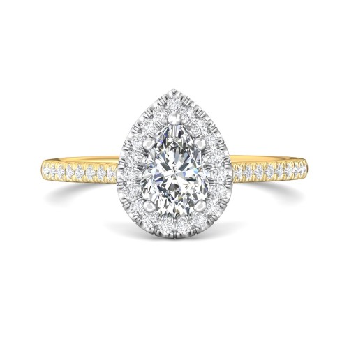 FlyerFit&reg; 18K Yellow Gold Shank And White Gold Top Micropave Halo Engagement Ring
