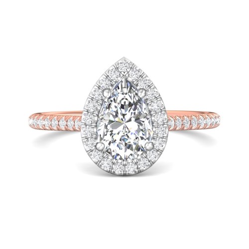 FlyerFit&reg; 14K Pink Gold Shank And White Gold Top Micropave Halo Engagement Ring
