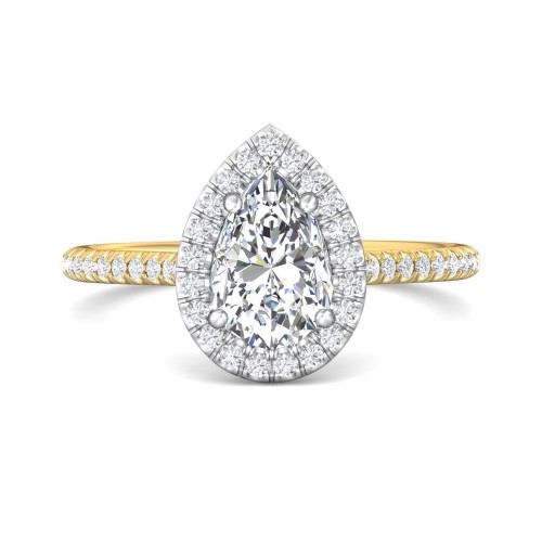 FlyerFit&reg; 18K Yellow Gold Shank And White Gold Top Micropave Halo Engagement Ring
