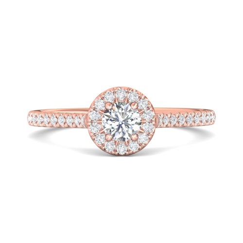 FlyerFit&reg; 18K Pink Gold Micropave Halo Engagement Ring