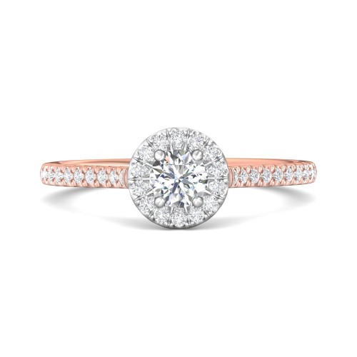 FlyerFit&reg; 18K Pink Gold Shank And White Gold Top Micropave Halo Engagement Ring