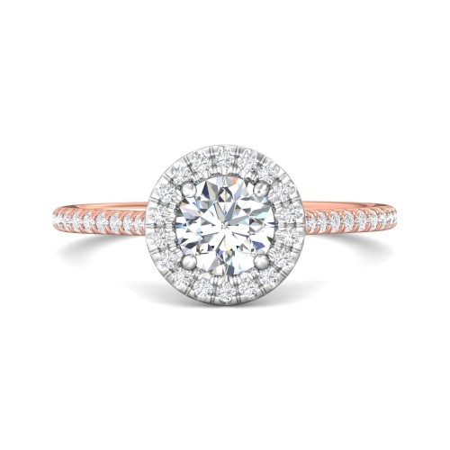 FlyerFit&reg; 18K Pink Gold Shank And White Gold Top Micropave Halo Engagement Ring