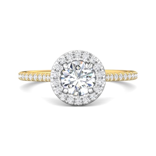 FlyerFit&reg; 18K Yellow Gold Shank And White Gold Top Micropave Halo Engagement Ring