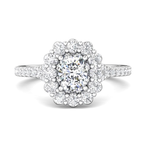 FlyerFit&reg; 14K White Gold Shank And Platinum Top Micropave Halo Engagement Ring