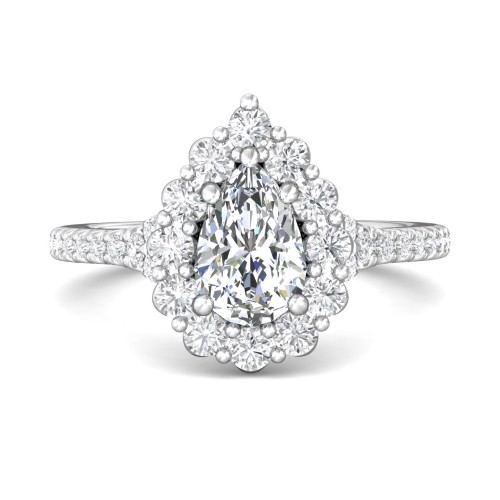 FlyerFit&reg; 18K White Gold Micropave Halo Engagement Ring