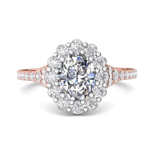 FlyerFit&reg; 18K Pink Gold Shank And White Gold Top Micropave Halo Engagement Ring