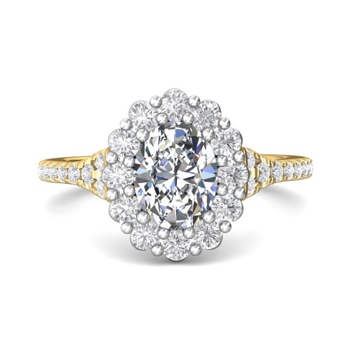 FlyerFit&reg; 18K Yellow Gold Shank And White Gold Top Micropave Halo Engagement Ring