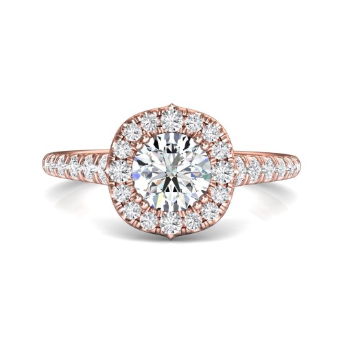 FlyerFit&reg; 18K Pink Gold Micropave Halo Engagement Ring