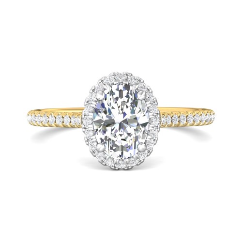 FlyerFit&reg; 18K Yellow Gold Shank And White Gold Top Micropave Halo Engagement Ring