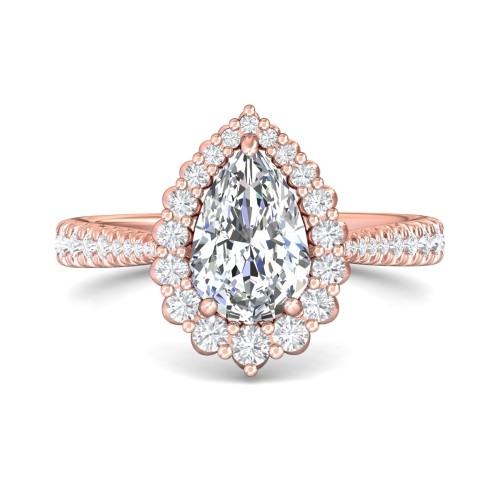 FlyerFit&reg; 14K Pink Gold Micropave Halo Engagement Ring