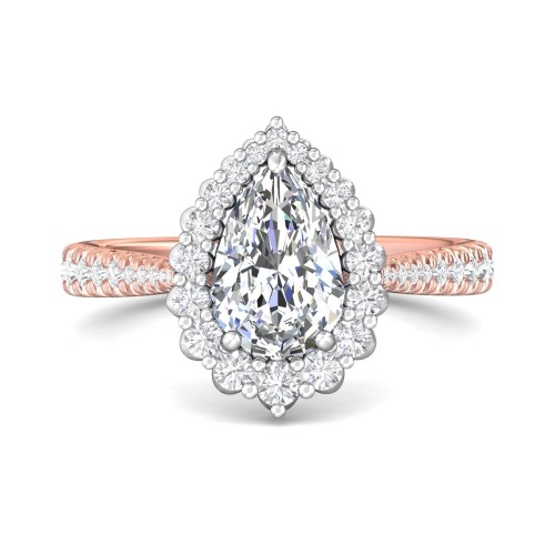 FlyerFit&reg; 14K Pink Gold Shank And White Gold Top Micropave Halo Engagement Ring