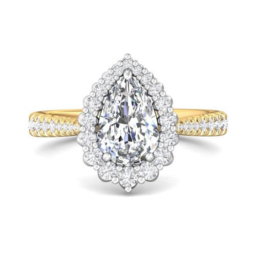 FlyerFit&reg; 18K Yellow Gold Shank And White Gold Top Micropave Halo Engagement Ring