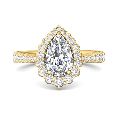 FlyerFit&reg; 18K Yellow Gold Micropave Halo Engagement Ring