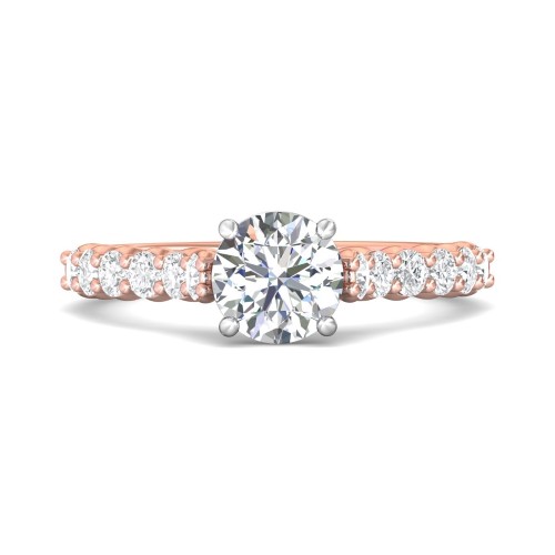 FlyerFit&reg; 14K Pink Gold Shank And White Gold Top Channel and Shared Prong Engagement Ring