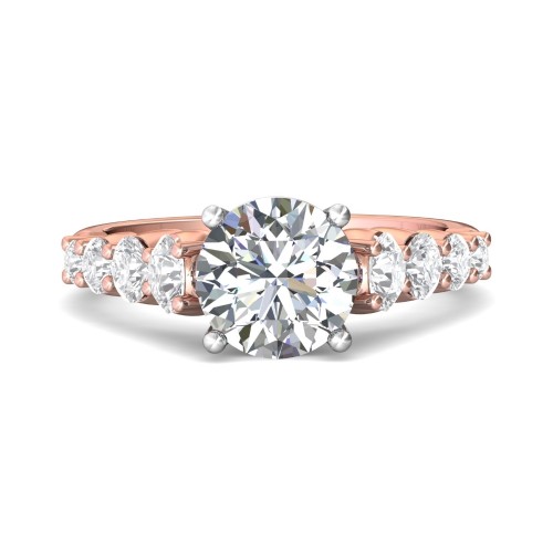 FlyerFit&reg; 18K Pink Gold Shank And White Gold Top Channel and Shared Prong Engagement Ring