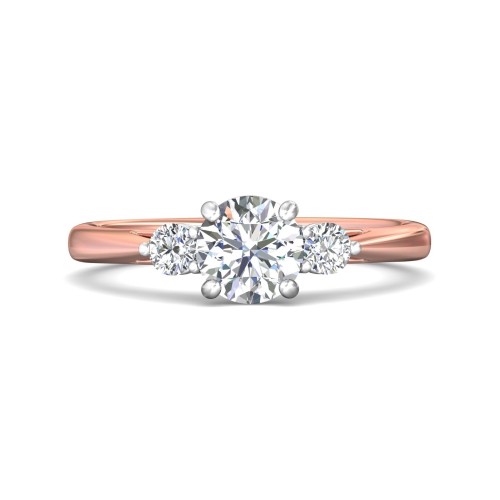FlyerFit® 18K Pink Gold Shank And White Gold Top Three Stone Engagement Ring
