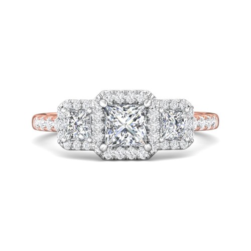 FlyerFit&reg; 18K Pink Gold Shank And White Gold Top Three Stone Engagement Ring