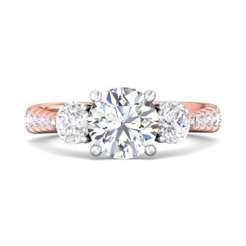 FlyerFit&reg; 14K Pink Gold Shank And White Gold Top Three Stone Engagement Ring