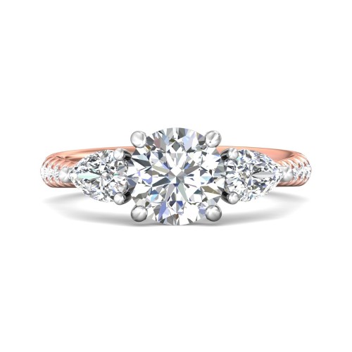 FlyerFit&reg; 14K Pink Gold Shank And White Gold Top Three Stone Engagement Ring
