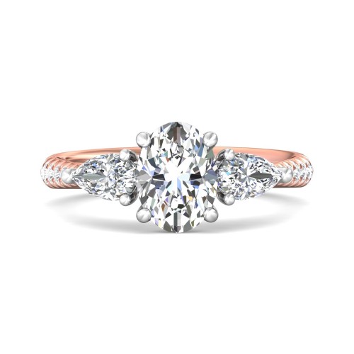 FlyerFit&reg; 14K Pink Gold Shank And White Gold Top Three Stone Engagement Ring