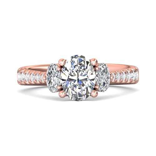 FlyerFit&reg; 18K Pink Gold Three Stone Engagement Ring