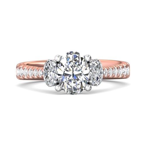 FlyerFit&reg; 18K Pink Gold Shank And White Gold Top Three Stone Engagement Ring
