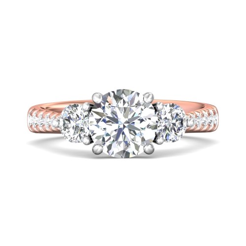FlyerFit&reg; 14K Pink Gold Shank And White Gold Top Three Stone Engagement Ring