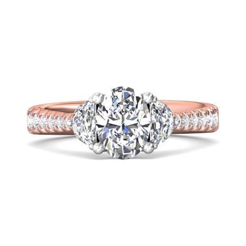 FlyerFit&reg; 18K Pink Gold Shank And White Gold Top Three Stone Engagement Ring