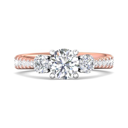 FlyerFit&reg; 18K Pink Gold Shank And White Gold Top Three Stone Engagement Ring