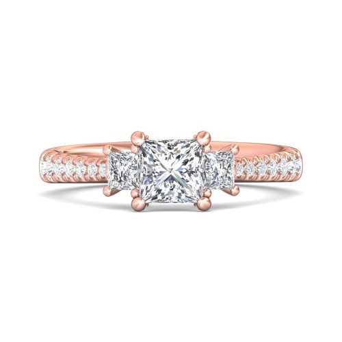 FlyerFit&reg; 18K Pink Gold Three Stone Engagement Ring