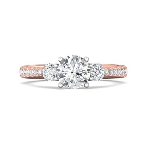 FlyerFit® 18K Pink Gold Shank And White Gold Top Three Stone Engagement Ring