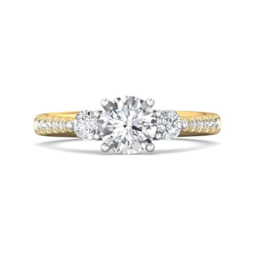 FlyerFit® 18K Yellow Gold Shank And White Gold Top Three Stone Engagement Ring
