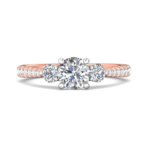 FlyerFit&reg; 14K Pink Gold Shank And White Gold Top Three Stone Engagement Ring
