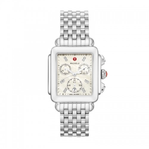 Michele Deco MOP Diamond Dial Steel Watch