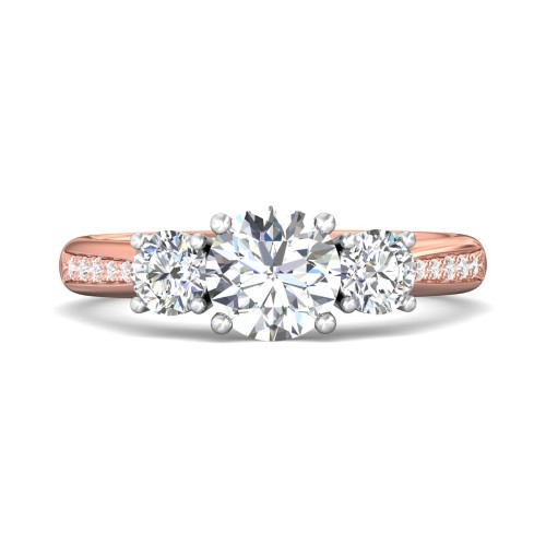 FlyerFit&reg; 18K Pink Gold Shank And White Gold Top Three Stone Engagement Ring