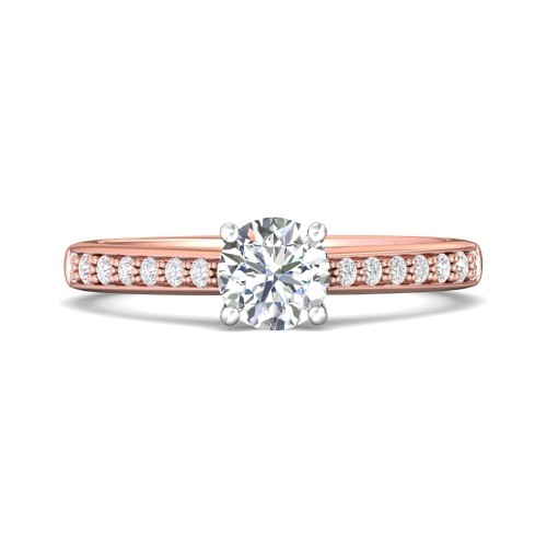 FlyerFit&reg; 14K Pink Gold Shank And White Gold Top Micropave Engagement Ring