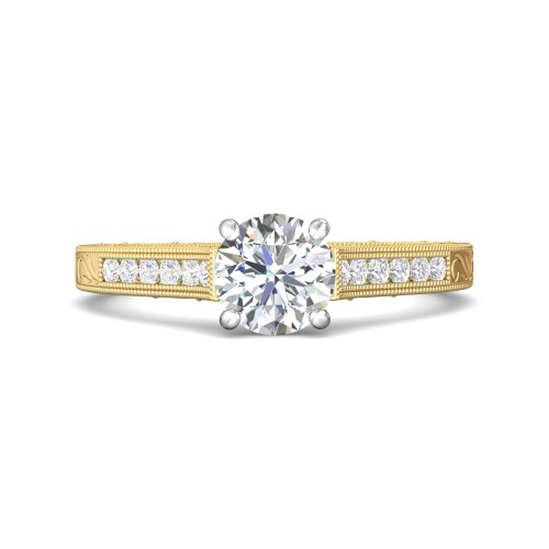 FlyerFit&reg; 18K Yellow Gold Shank And White Gold Top Vintage Engagement Ring