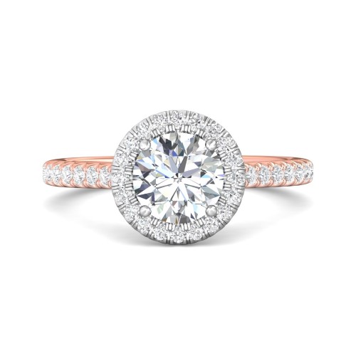 FlyerFit&reg; 18K Pink Gold Shank And White Gold Top Micropave Halo Engagement Ring