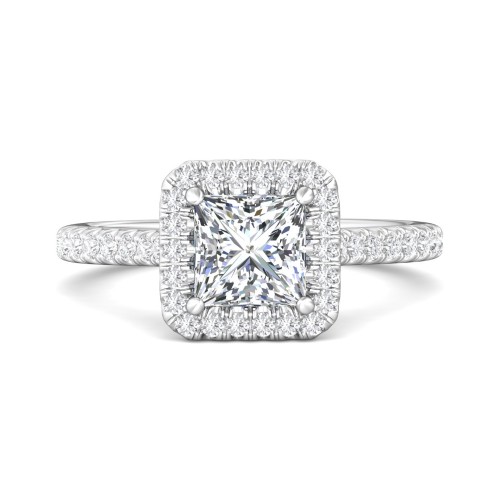 FlyerFit&reg; 18K White Gold Micropave Halo Engagement Ring