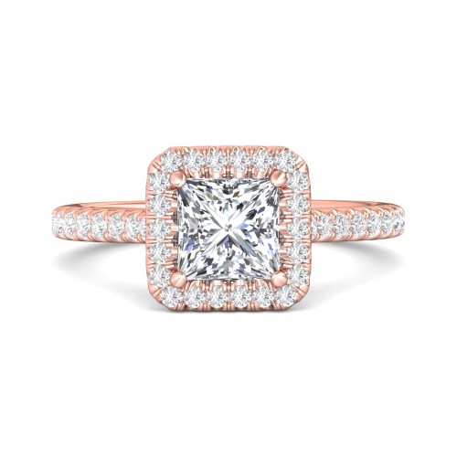 FlyerFit&reg; 14K Pink Gold Micropave Halo Engagement Ring