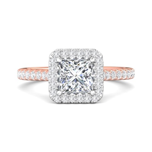 FlyerFit&reg; 18K Pink Gold Shank And White Gold Top Micropave Halo Engagement Ring