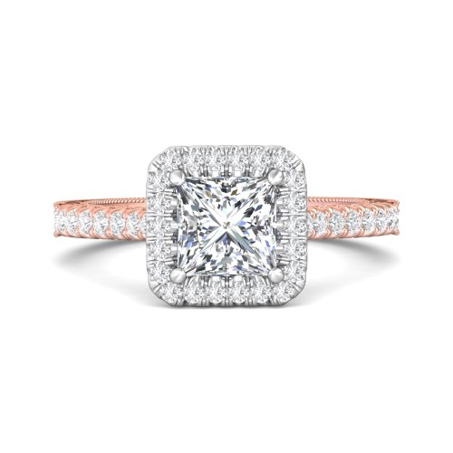 FlyerFit&reg; 18K Pink Gold Shank And White Gold Top Vintage Engagement Ring