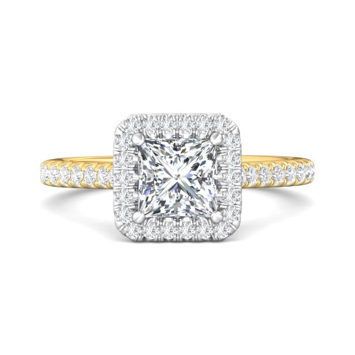 FlyerFit&reg; 18K Yellow Gold Shank And White Gold Top Micropave Halo Engagement Ring