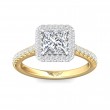FlyerFit® 18K Yellow Gold Shank And White Gold Top Micropave Halo Engagement Ring