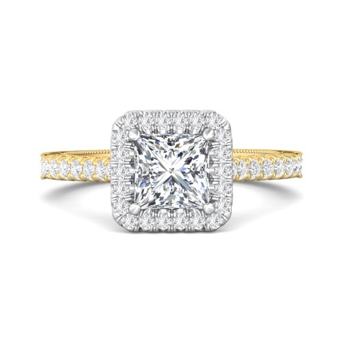 FlyerFit&reg; 18K Yellow Gold Shank And White Gold Top Vintage Engagement Ring